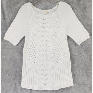 Andrea Jovine Sweater Womens Medium White Chunky Knit Eyelet Preppy Short Sleeve